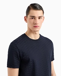 Emporio Armani - Mercerised-jersey T-shirt with all-over jacquard eagle, Man, Navy Blue, Size: