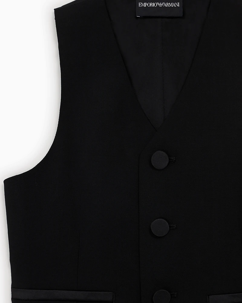Emporio Armani - Single-breasted waistcoat light wool with satin details, Boy, Black, Size: