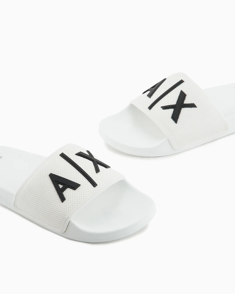 Armani Exchange - Slider slippers with logo, Man, White, Size: