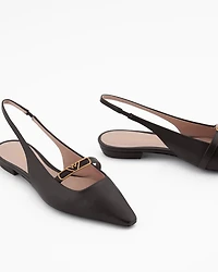 Emporio Armani - Nappa-leather slingback ballerinas with eagle plate, Woman, Brown, Size: