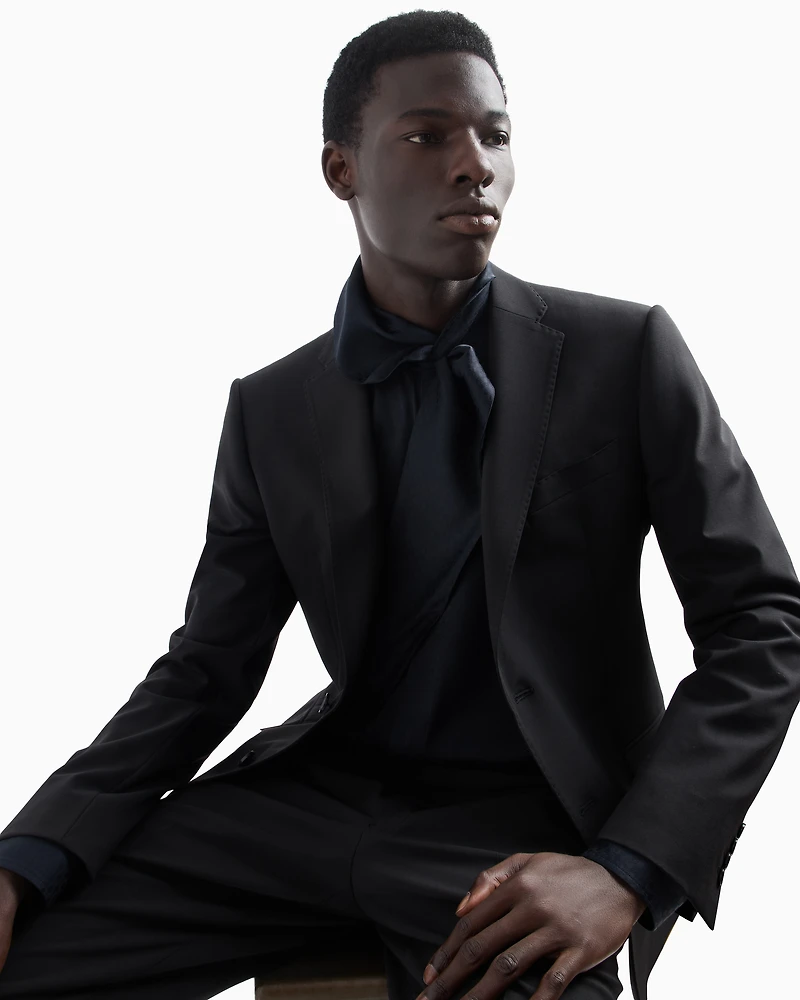 Emporio Armani - Single-breasted suit virgin-wool two-way stretch canvas, Man, Black, Size: