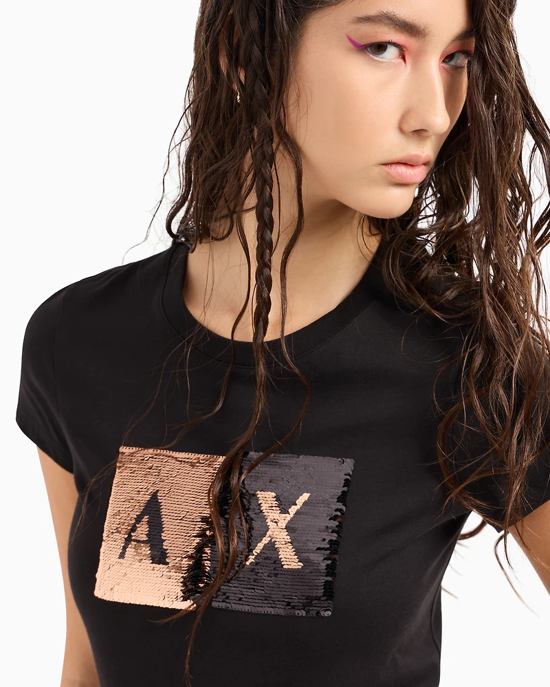 Armani Exchange - Slim fit T-shirt stretch cotton jersey, Woman, Black, Size: