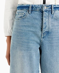 Armani Exchange - J51 carrot fit jeans stiff denim with embroidered monogram, Woman, Blue, Size: