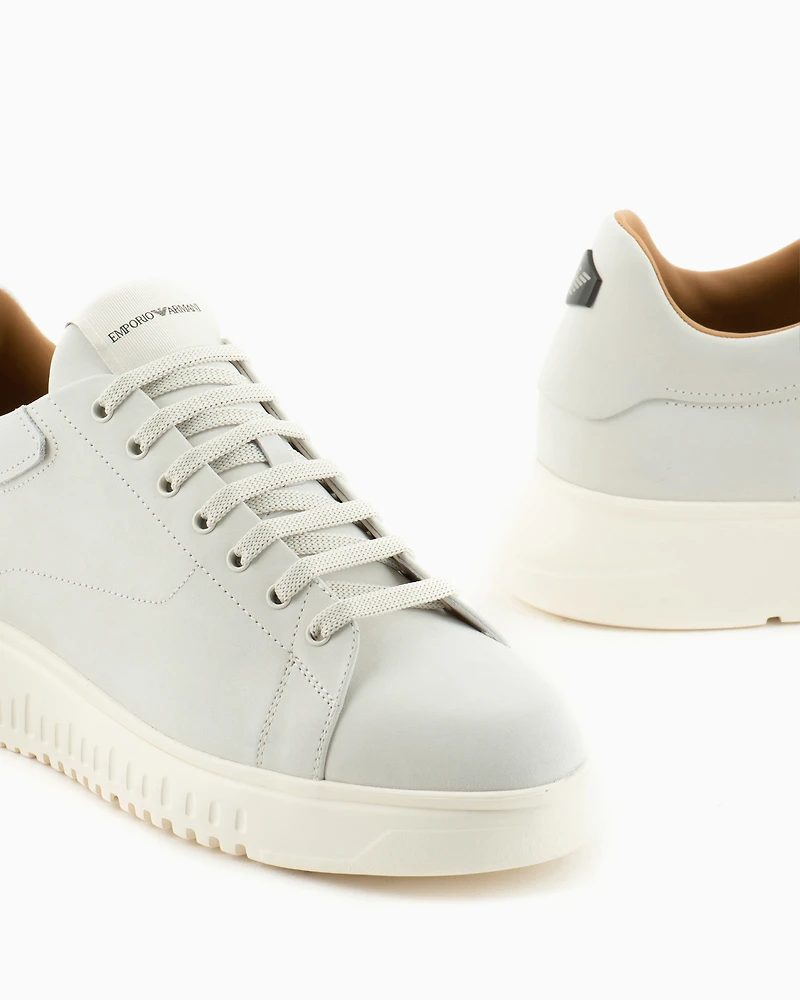 Emporio Armani - Nubuck sneakers with knurled soles, Man, White, Size: