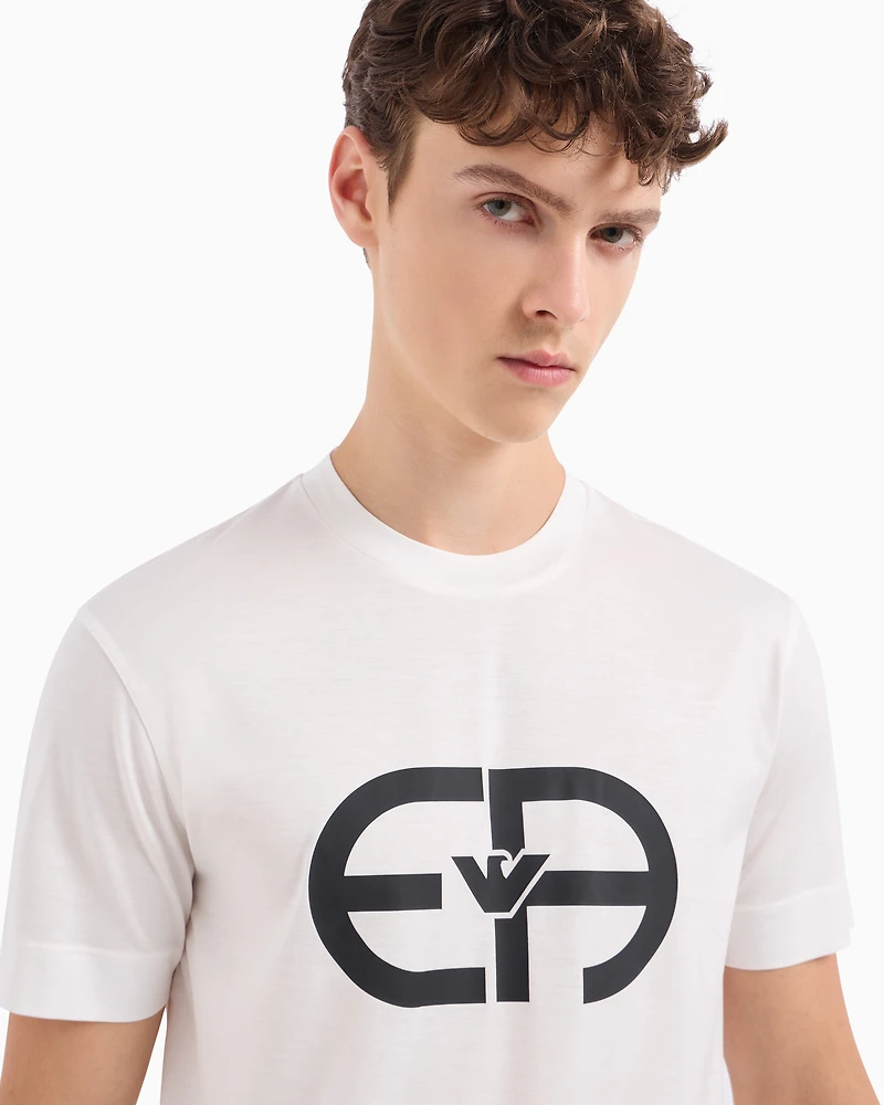 Emporio Armani -  Lyocell-blend jersey T-shirt with oversized EA logo, Man, White, Size: