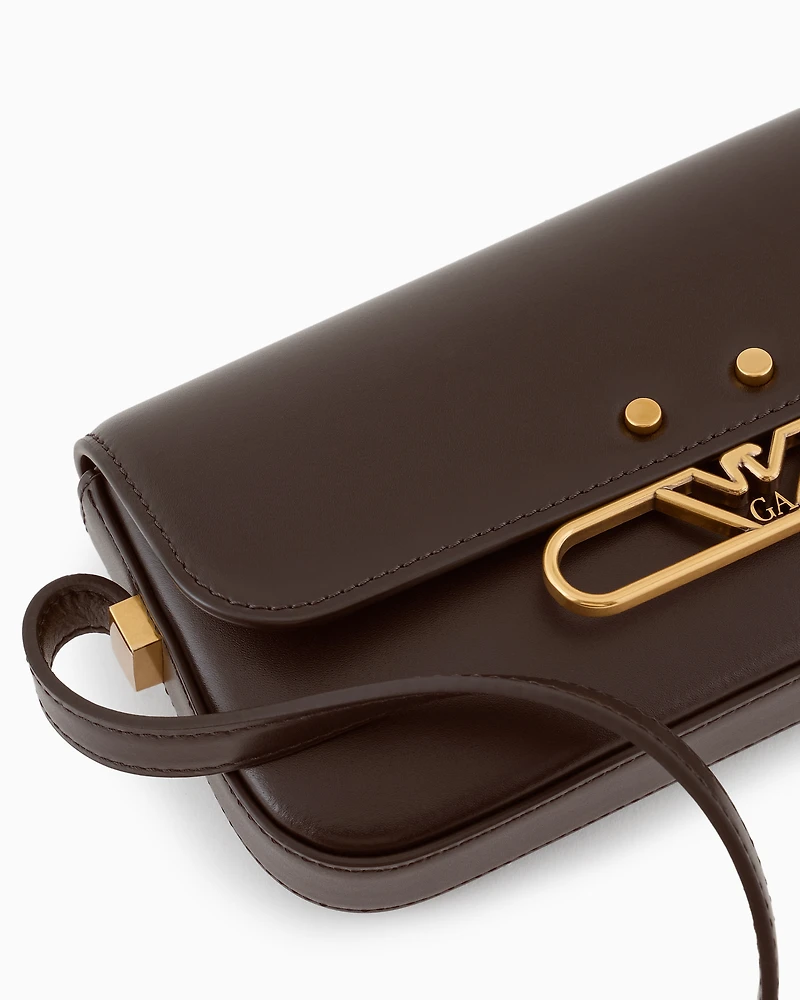 Emporio Armani - Smooth leather mini shoulder bag with metal eagle logo, Woman, Brown, Size: TU