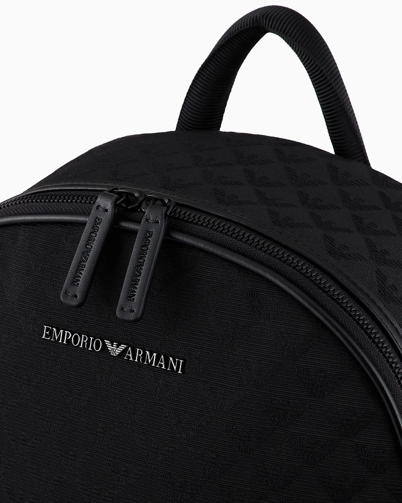 Emporio Armani - Nylon backpack with all-over jacquard eagle, Man, Black, Size: TU