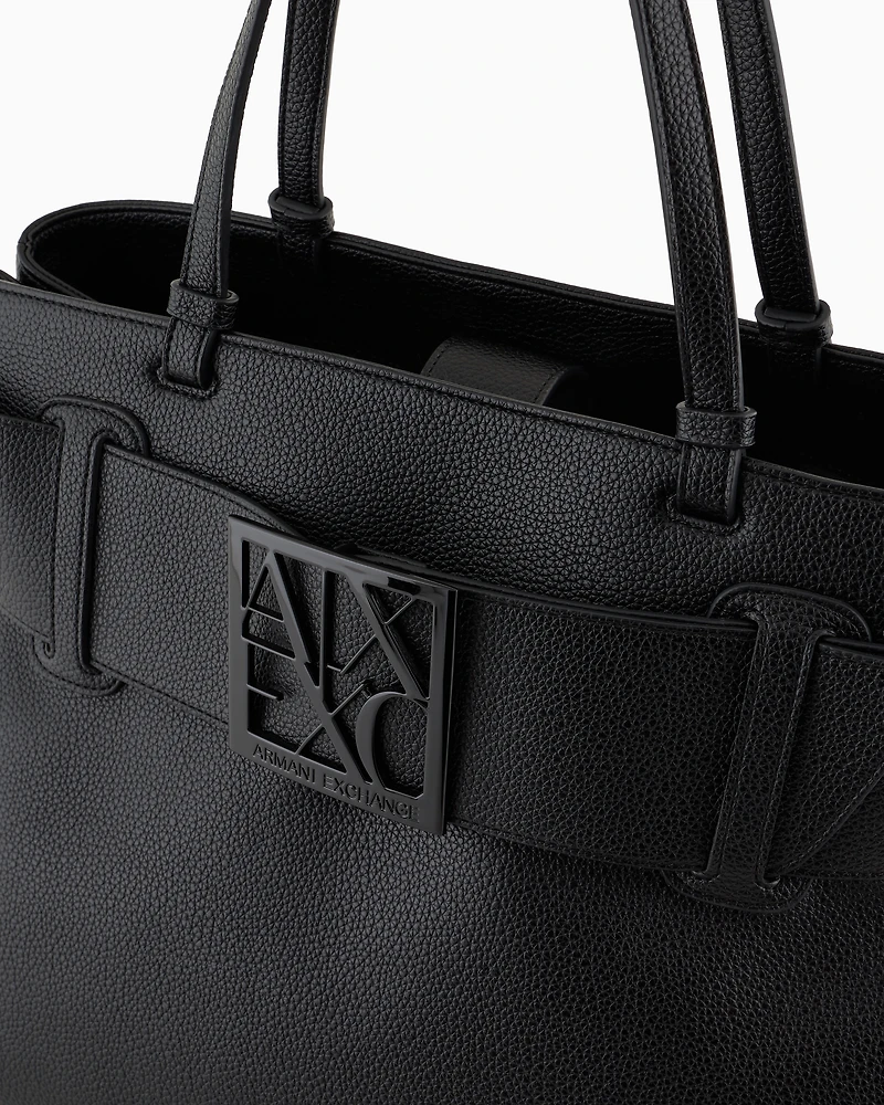 Armani Exchange - Large shoulder bag with ASV logo detail, Woman, Black, Size: TU