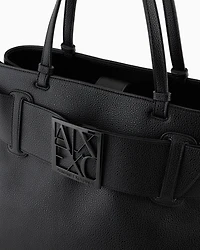 Armani Exchange - Large shoulder bag with ASV logo detail, Woman, Black, Size: TU
