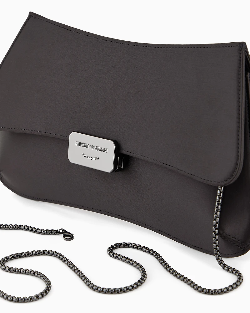 Emporio Armani - Satin clutch bag with chain strap, Woman, Black, Size: TU