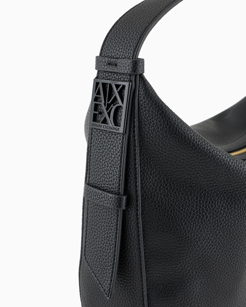 Armani Exchange - ASV Logo Hobo Shoulder Bag, Woman, Black, Size: TU