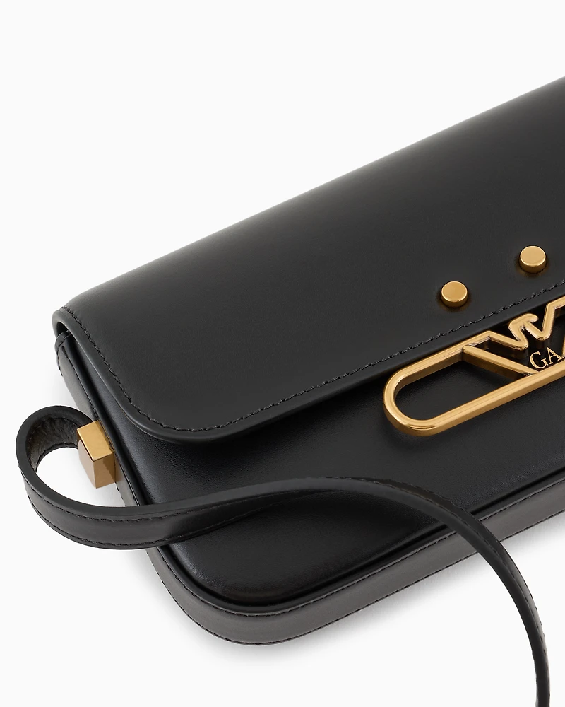 Emporio Armani - Smooth leather mini shoulder bag with metal eagle logo, Woman, Black, Size: TU