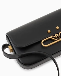 Emporio Armani - Smooth leather mini shoulder bag with metal eagle logo, Woman, Black, Size: TU
