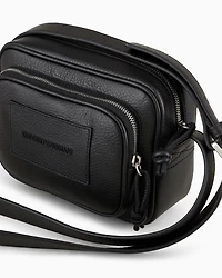 Emporio Armani - Tumbled-leather camera case with shoulder strap, Man, Black, Size: TU