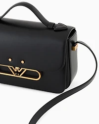 Emporio Armani - Smooth leather shoulder bag with metal eagle logo, Woman, Black, Size: TU