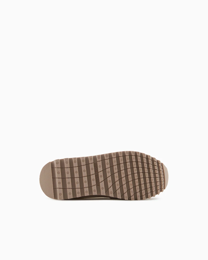Emporio Armani - Mesh sneakers with suede details and eagle patch, Boy, Beige, Size: