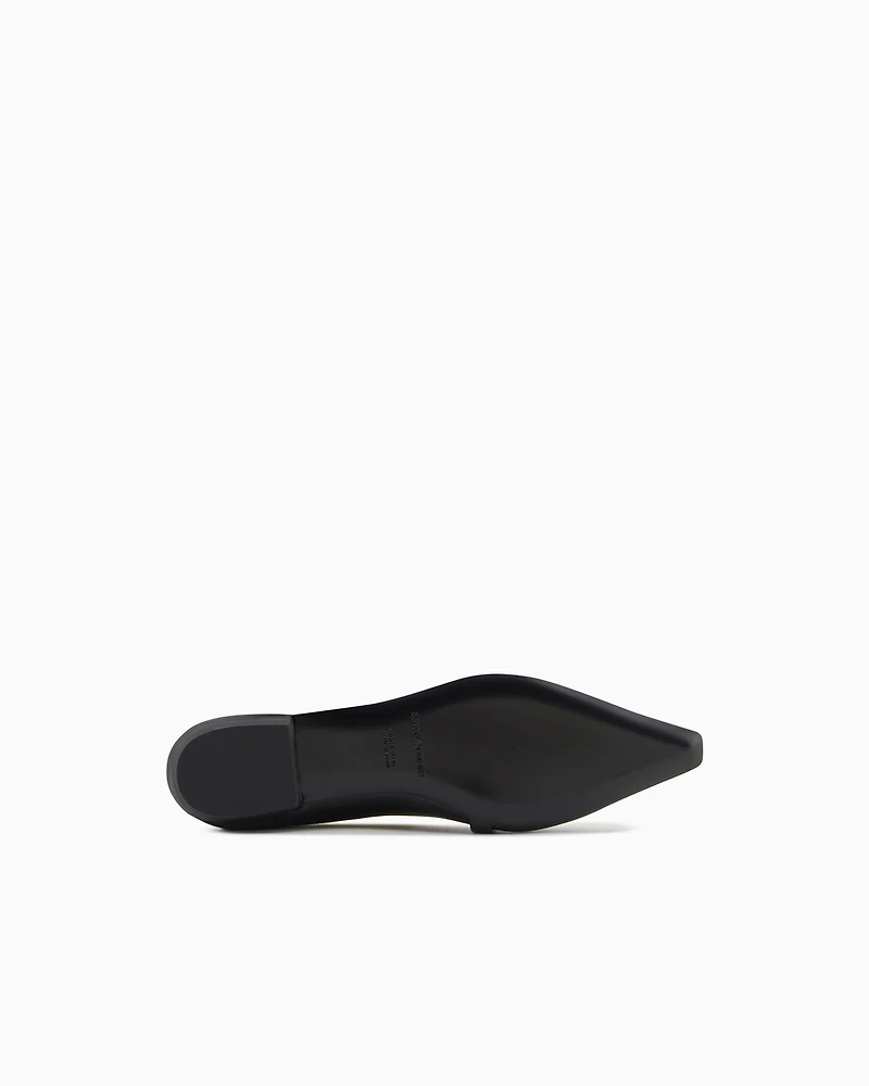Emporio Armani - Nappa-leather pointed-toe ballerinas with eagle plate, Woman, Black, Size: