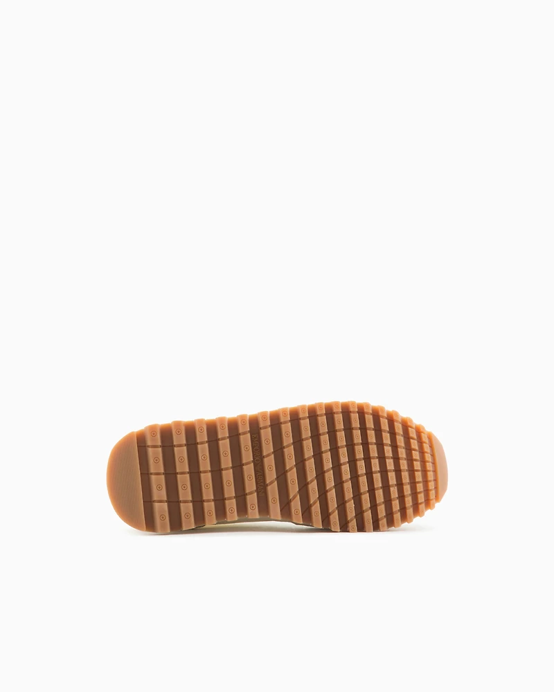 Emporio Armani - Mesh sneakers with suede details and eagle patch, Boy, White, Size: