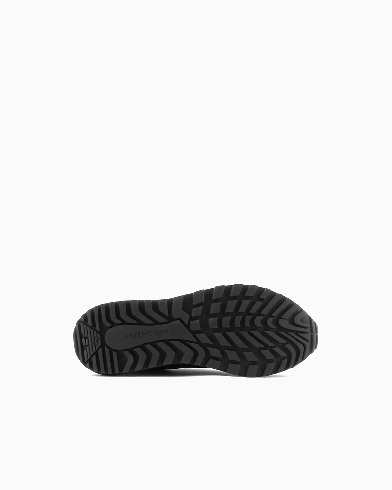 Emporio Armani - ASV recycled nylon sneakers with regenerated Saffiano details, Man, Black, Size: