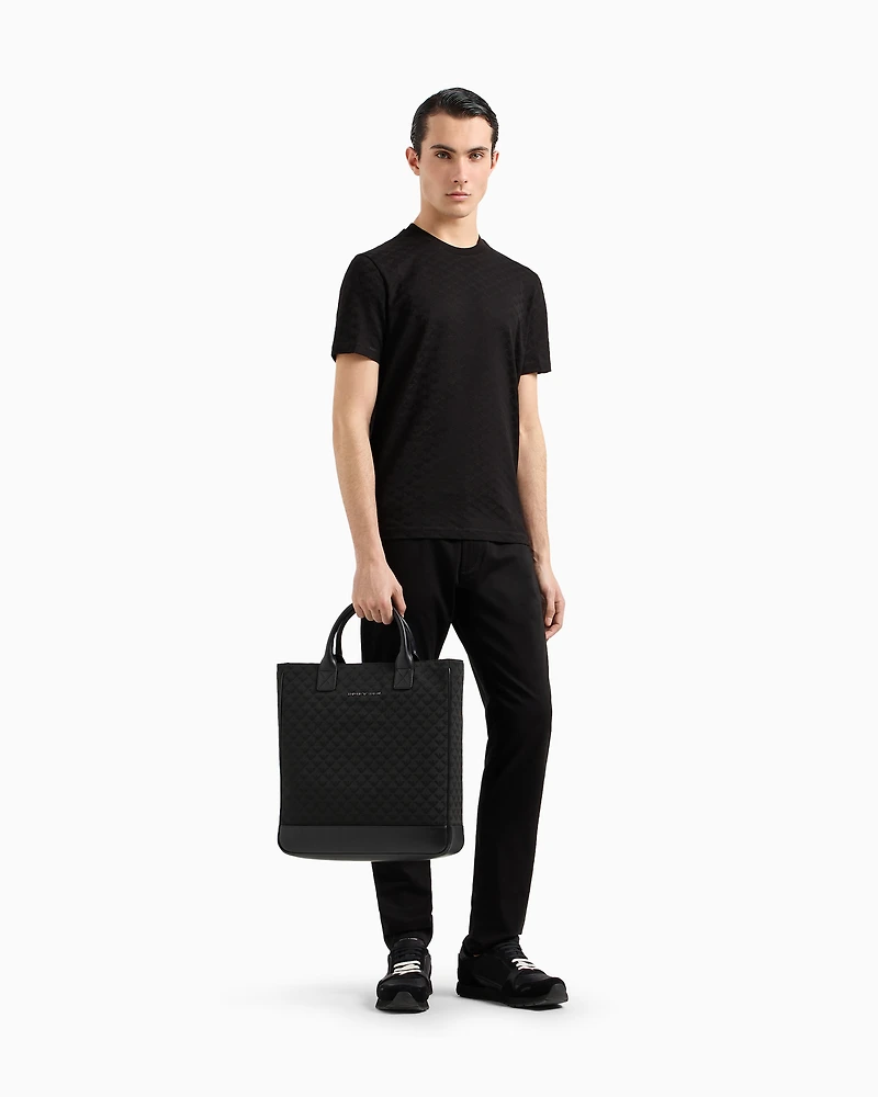 Emporio Armani - Nylon tote bag with all-over jacquard eagle, Man, Black, Size: TU