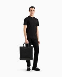 Emporio Armani - Nylon tote bag with all-over jacquard eagle, Man, Black, Size: TU