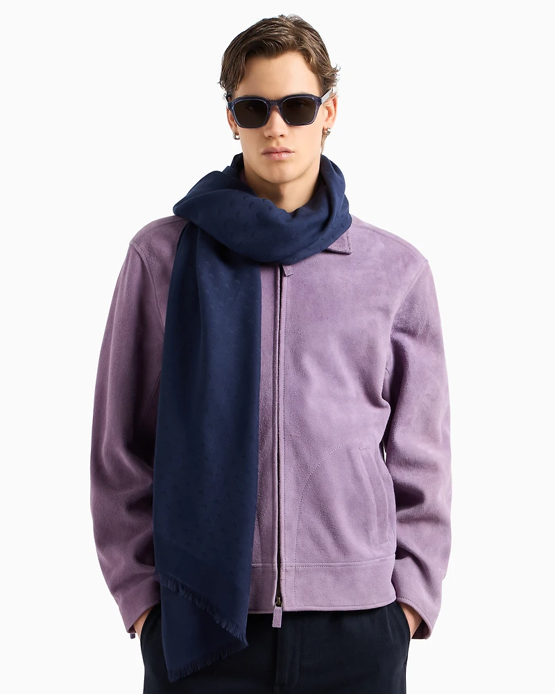 Emporio Armani - Modal and cotton stole with all-over jacquard logo, Man, Navy Blue, Size: TU
