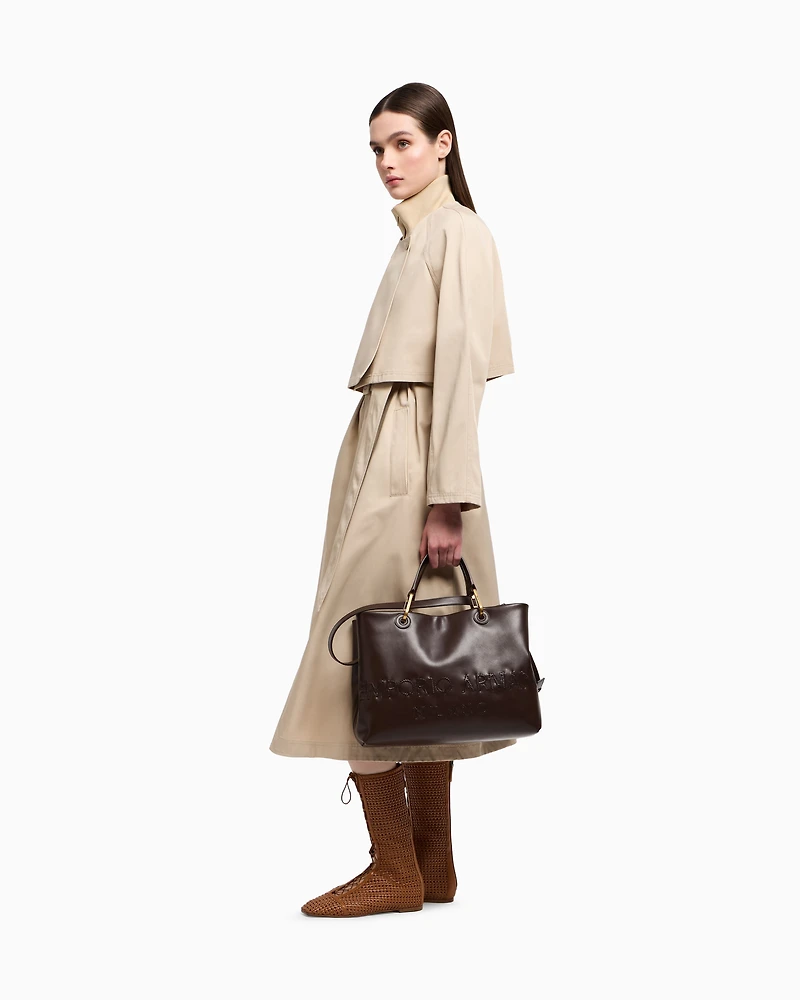 Emporio Armani - MyEA shopper bag in interwoven logo leather, Woman, Brown, Size: TU