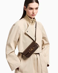 Emporio Armani - Smooth leather mini shoulder bag with metal eagle logo, Woman, Brown, Size: TU