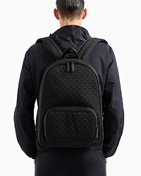 Emporio Armani - Nylon backpack with all-over jacquard eagle, Man, Black, Size: TU