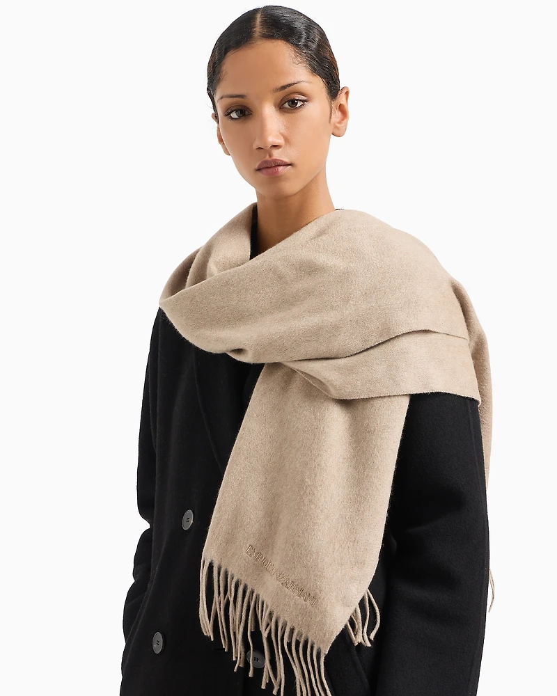 Emporio Armani - Casentino cashmere scarf, Woman, Beige, Size: TU