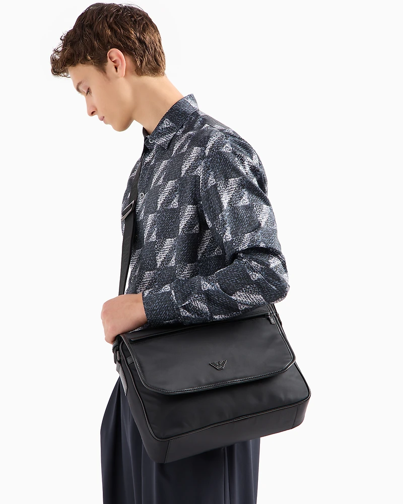 Emporio Armani - ASV recycled nylon messenger bag, Man, Black, Size: TU