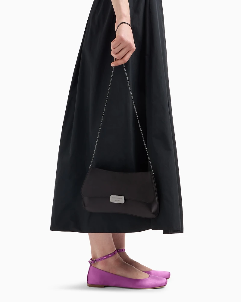 Emporio Armani - Satin clutch bag with chain strap, Woman, Black, Size: TU