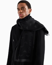 Emporio Armani - Wool scarf with all-over jacquard eagle, Man, Grey, Size: TU