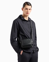 Emporio Armani - Tumbled-leather camera case with shoulder strap, Man, Black, Size: TU