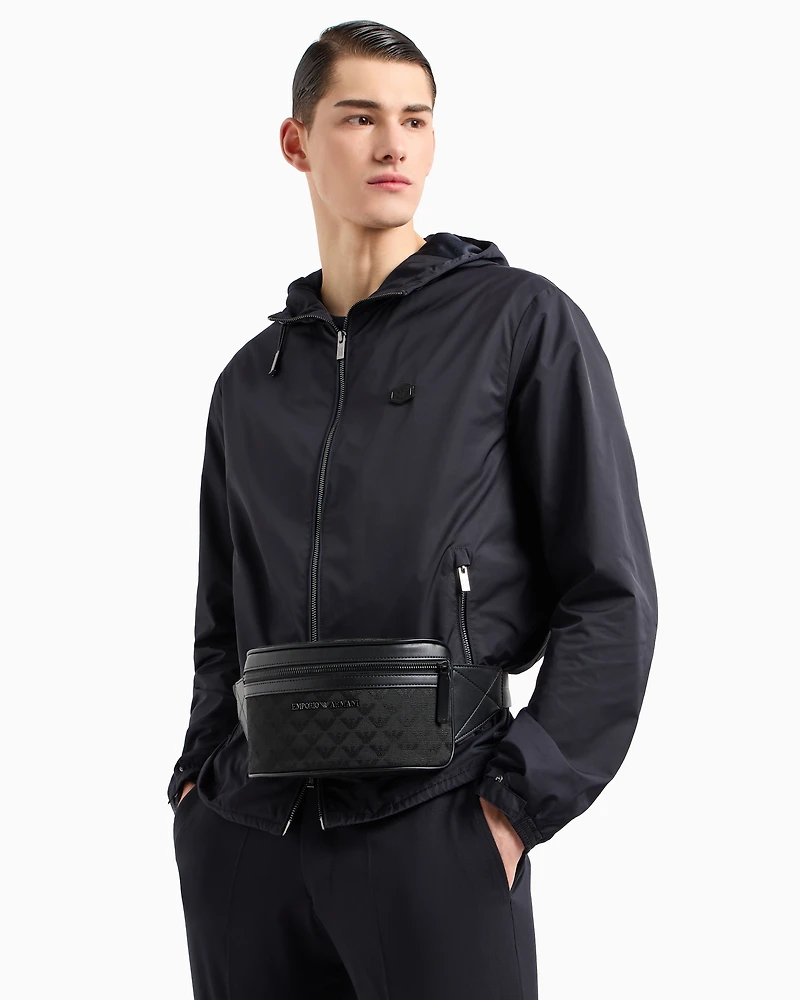Emporio Armani - Nylon belt bag with all-over jacquard eagle, Man, Black, Size: TU