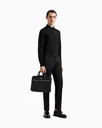 Emporio Armani - ASV regenerated Saffiano leather business bag with eagle plate, Man, Black, Size: TU