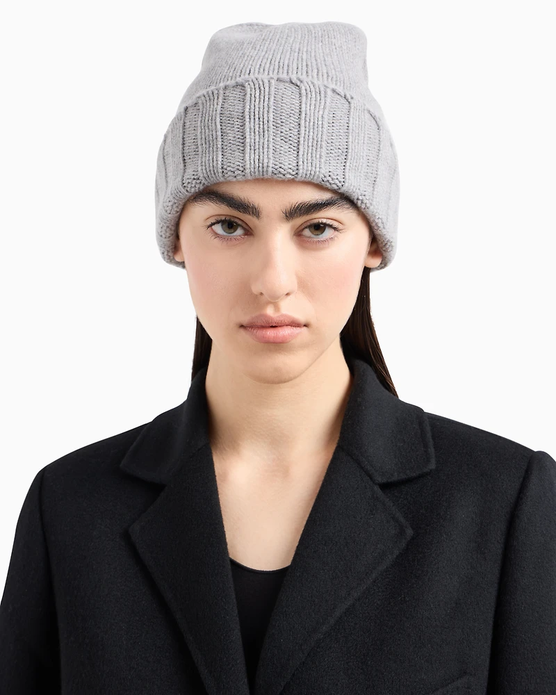 Emporio Armani - Ribbed cashmere beanie, Woman, Grey, Size: