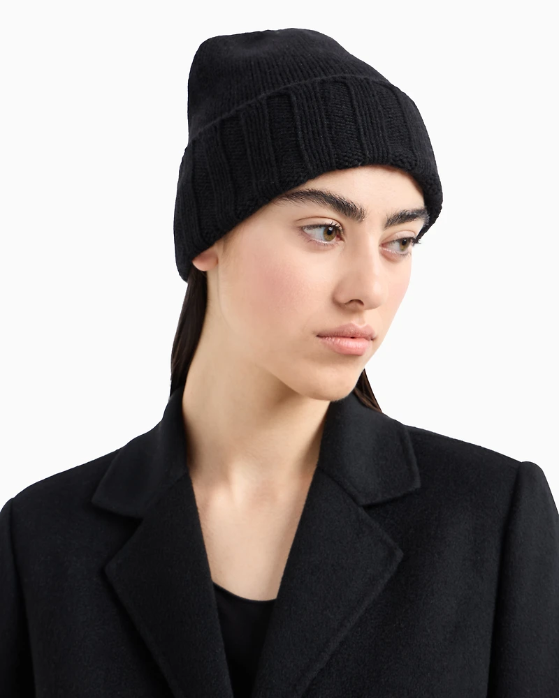 Emporio Armani - Ribbed cashmere beanie, Woman, Black, Size: