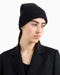 Emporio Armani - Ribbed cashmere beanie, Woman, Black, Size: