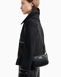 Emporio Armani - Interwoven leather camera case with chain shoulder strap, Woman, Black, Size: TU