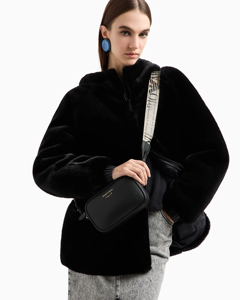 Emporio Armani - Deer-print camera case with shoulder strap, Woman, Black, Size: TU