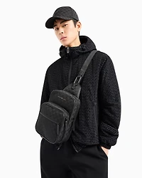 Emporio Armani - Nylon one-shoulder backpack with all-over jacquard eagle, Man, Black, Size: TU
