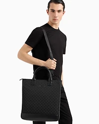 Emporio Armani - Nylon tote bag with all-over jacquard eagle, Man, Black, Size: TU