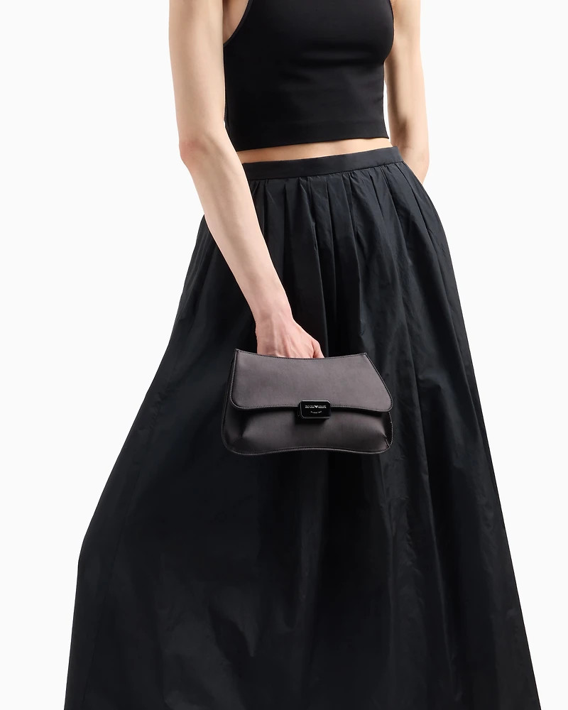 Emporio Armani - Satin clutch bag with chain strap, Woman, Black, Size: TU