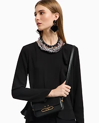 Emporio Armani - Smooth leather mini shoulder bag with metal eagle logo, Woman, Black, Size: TU