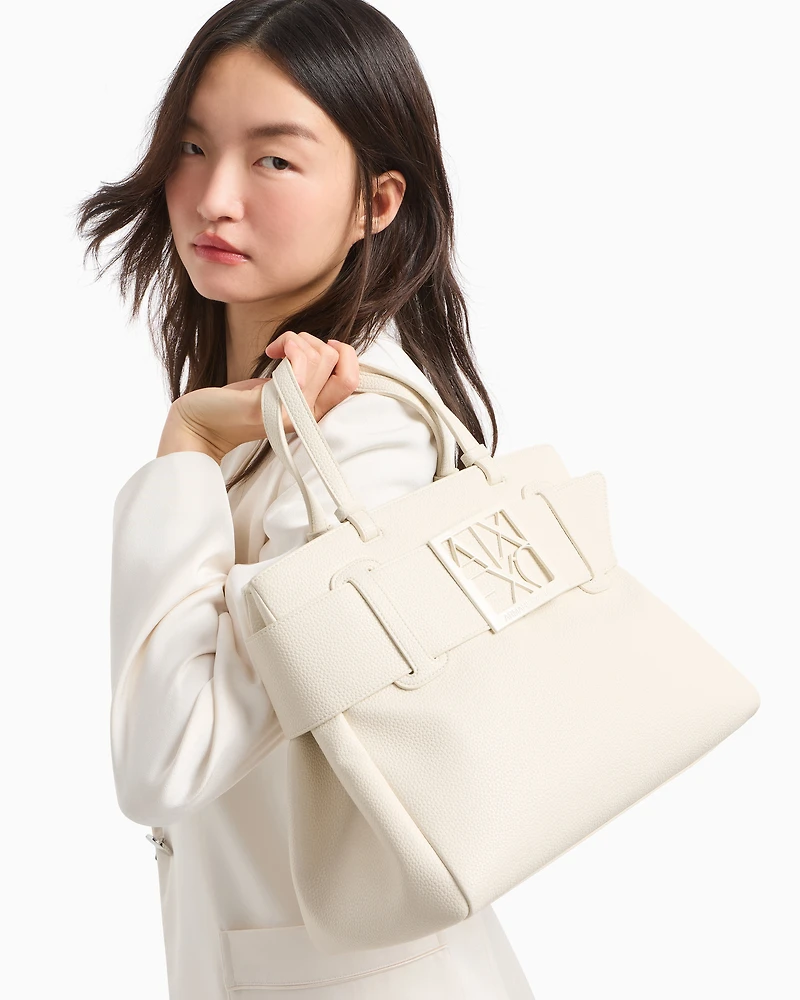 Armani Exchange - Handbag with ASV logo detail, Woman, White, Size: TU