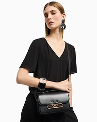 Emporio Armani - Smooth leather shoulder bag with metal eagle logo, Woman, Black, Size: TU