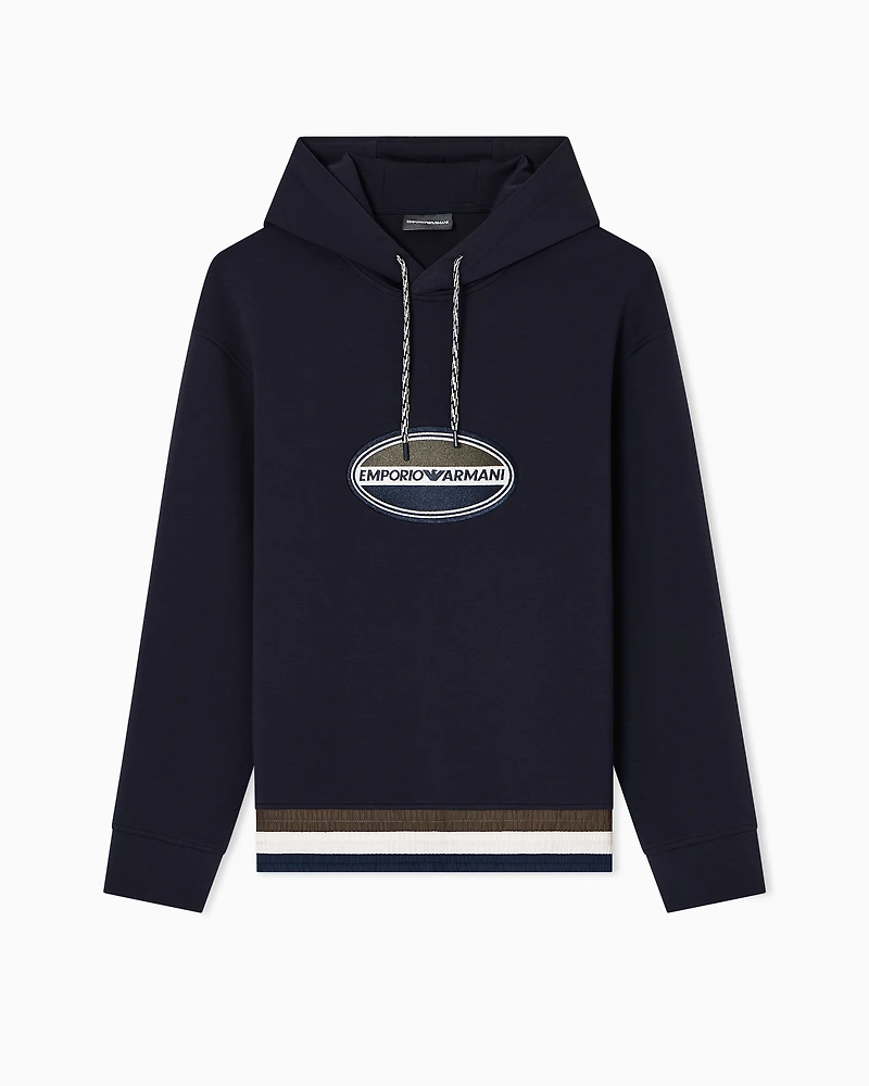 Emporio Armani - ASV double-jersey hooded sweatshirt with three-colour logo patch, Man, Navy Blue, Size: