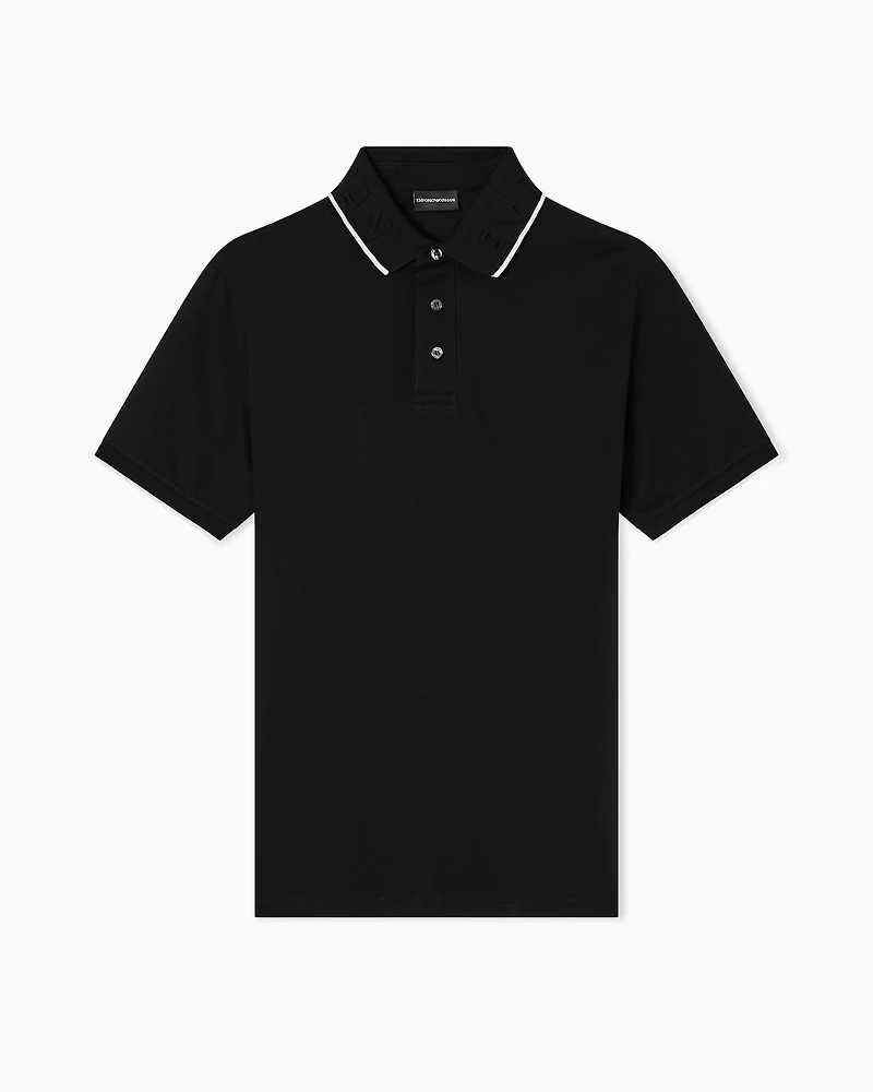 Emporio Armani - Piqué polo shirt with embossed logo collar, Man, Black, Size: