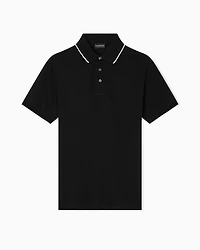 Emporio Armani - Piqué polo shirt with embossed logo collar, Man, Black, Size: